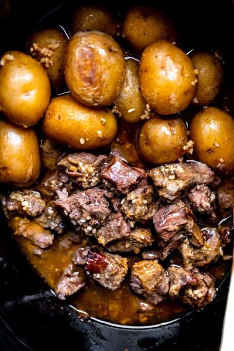 Slow Cooker Garlic Butter Beef Bites - KJ and Company