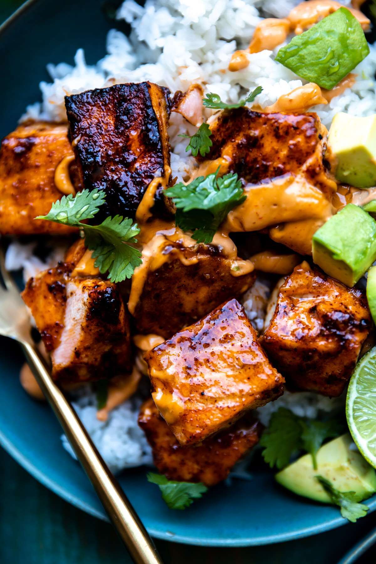 Healthy Honey Chipotle Salmon Bowls (+topping ideas)