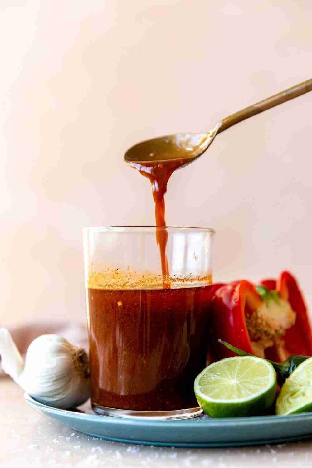 Fajita marinade in a glass. 
