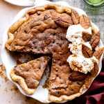 Cinnamon Chocolate Chip Cookie pie sliced and served.