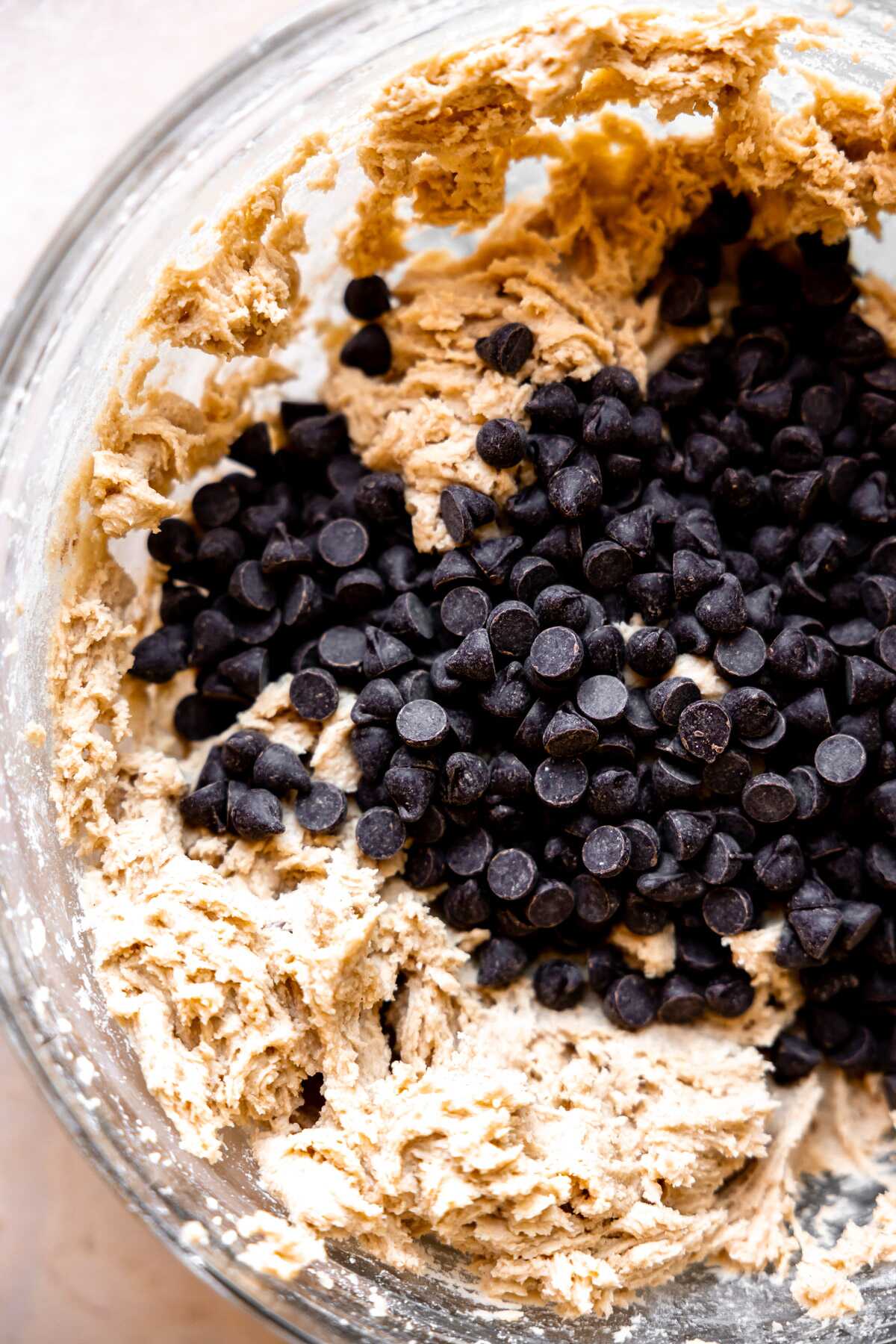 Chocolate chips added to the cookie dough. 