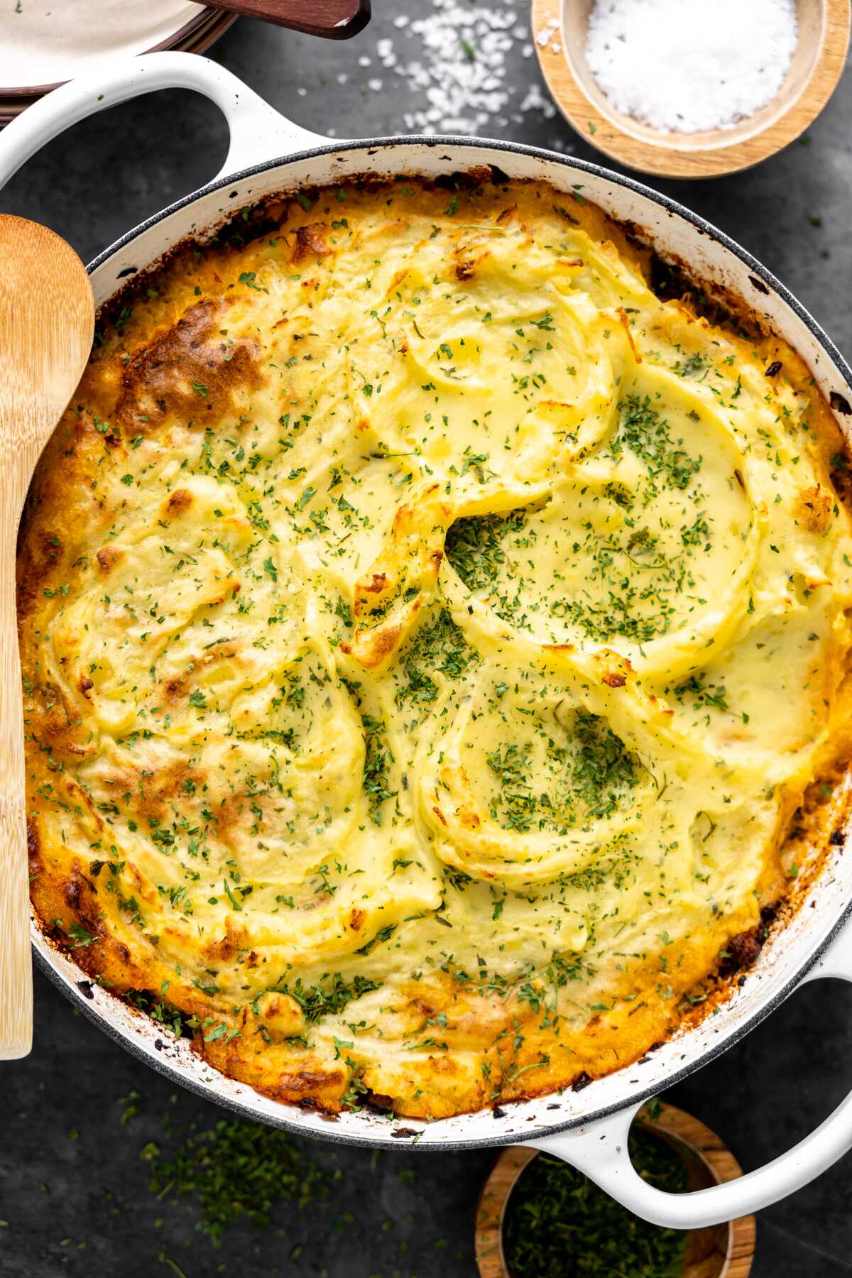  A browned shepherd's pie straight from the oven. 