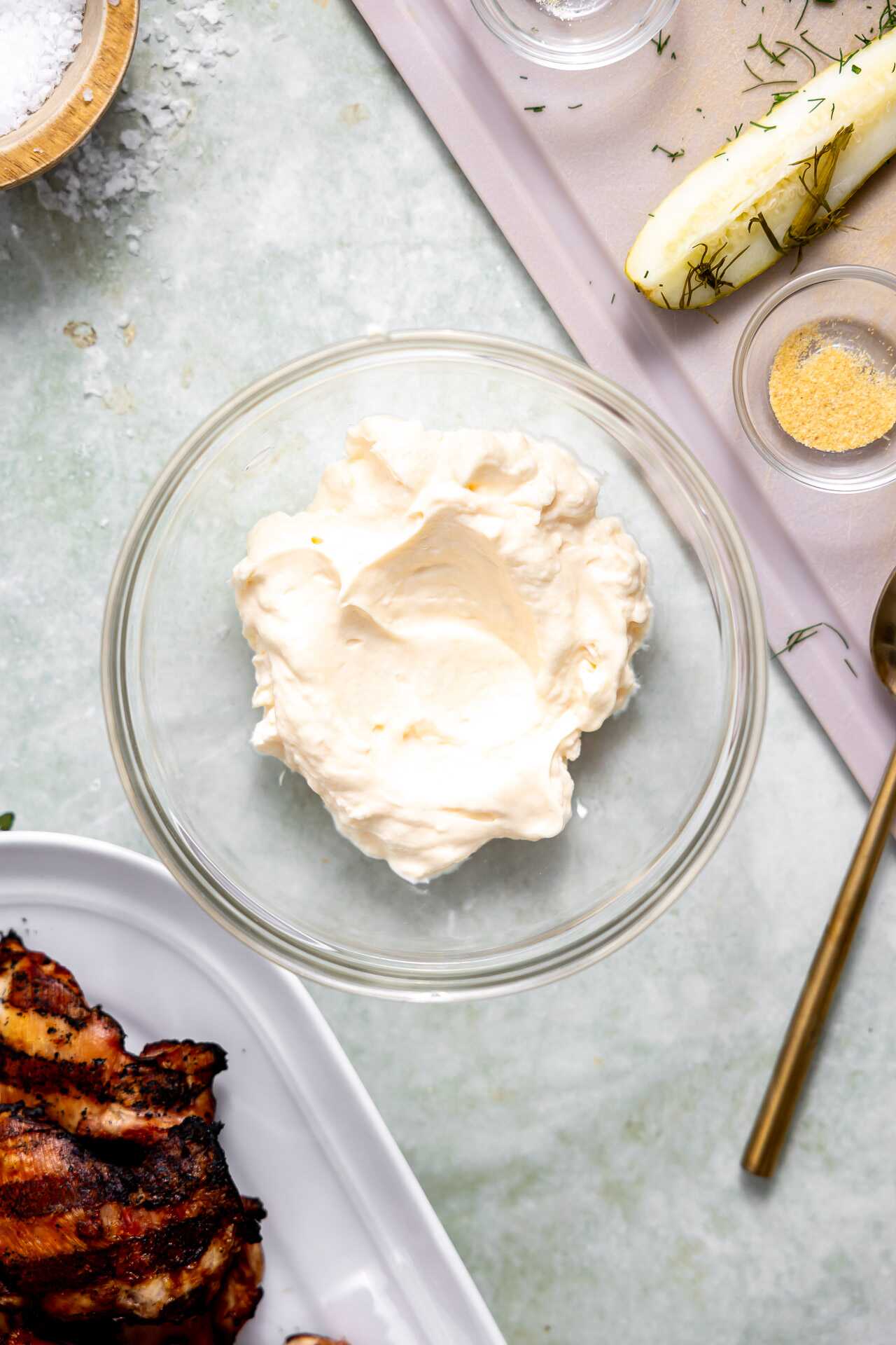 Mayo in a glass bowl.