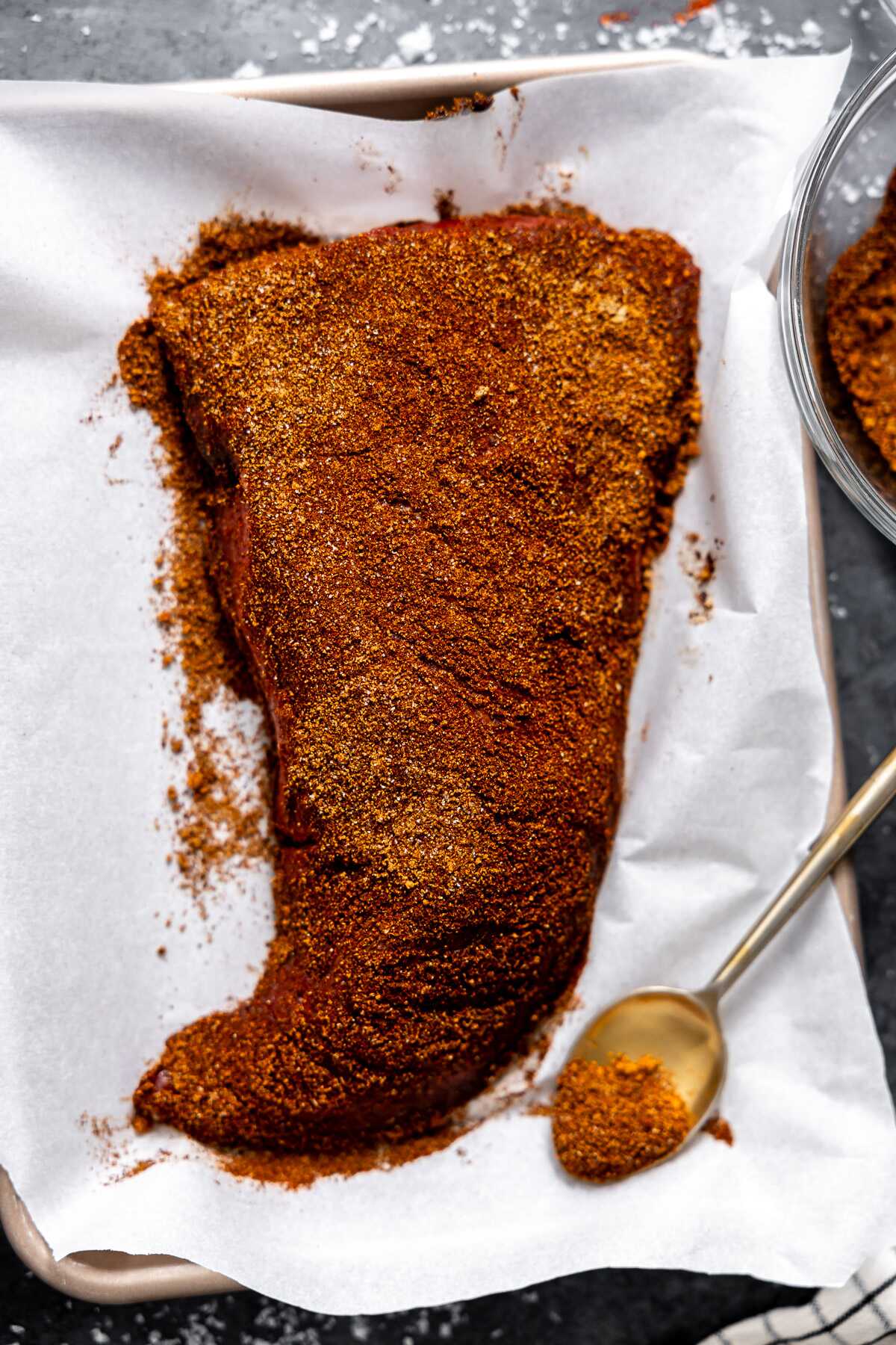 A coffee rubbed tri-tip ready for the grill.