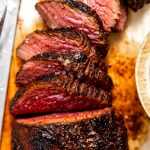 A close-up photo of a sliced tri-tip.