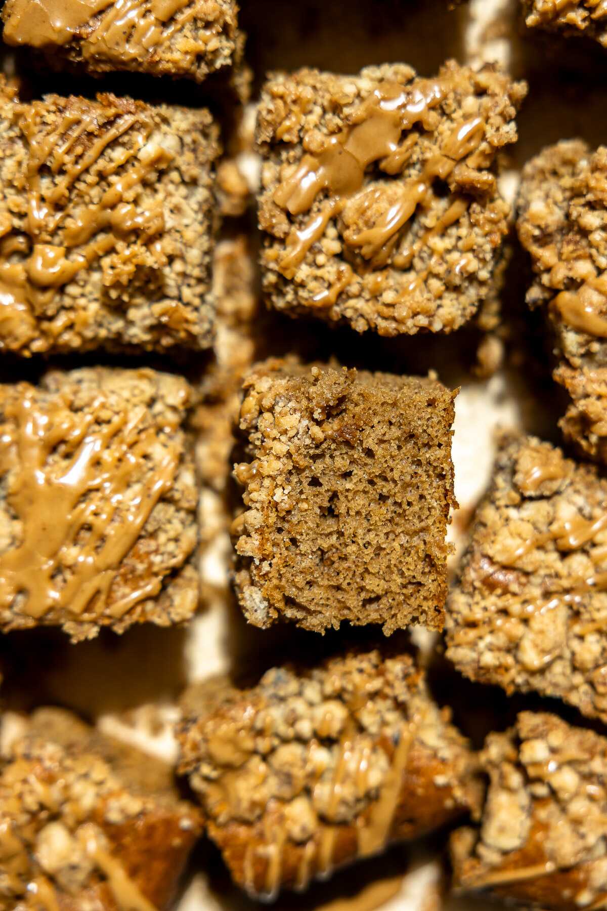 A close-up photo of a slice of espresso coffee cake. 