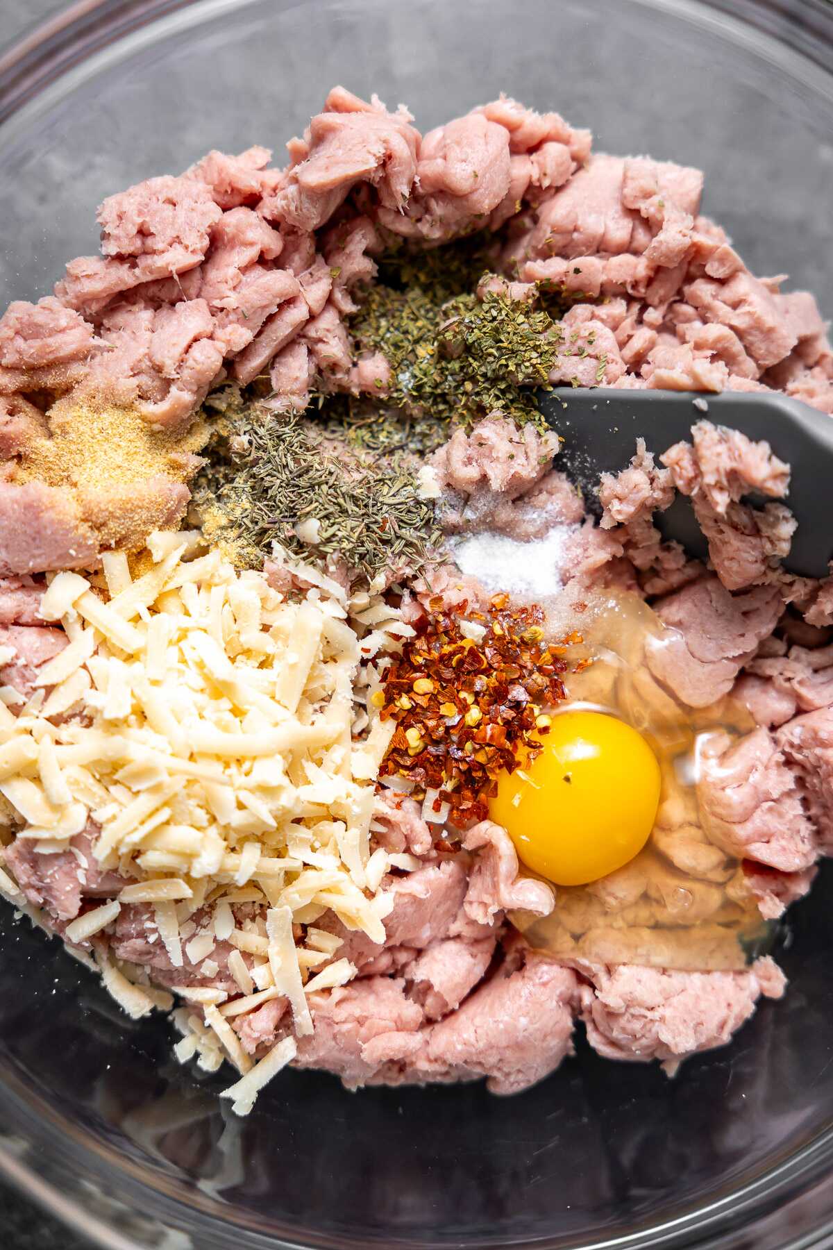 The turkey meatball mixture prior to being mixed.
