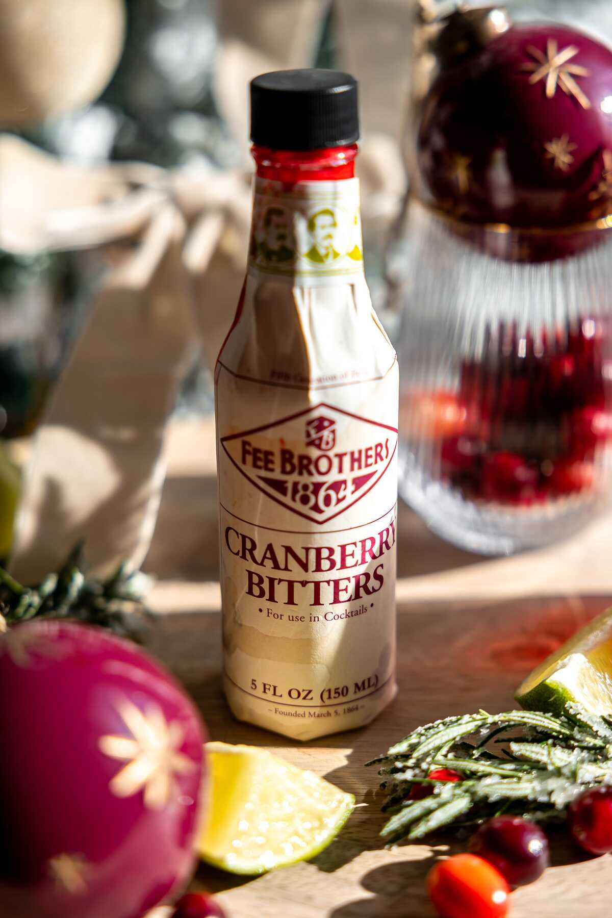 A bottle of cranberry bitters.