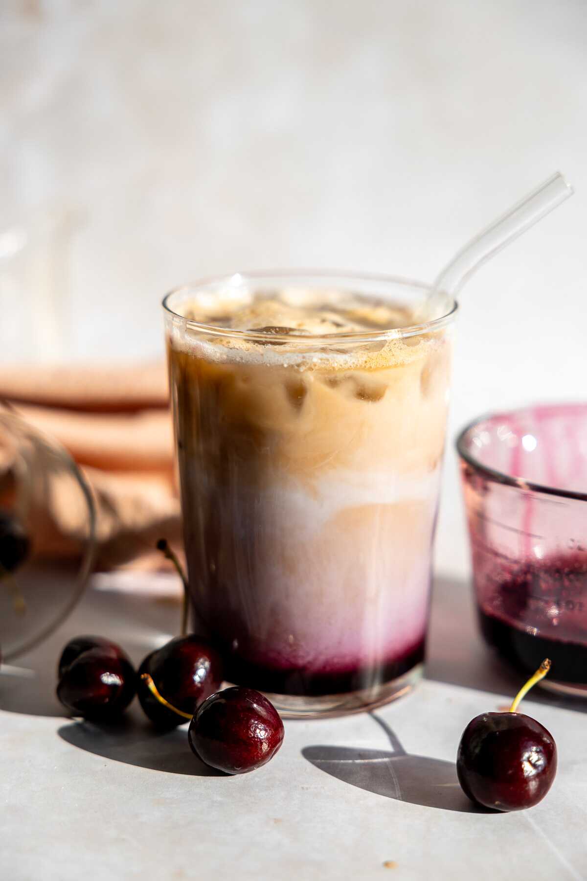 A cherry vanilla iced latte in the sunlight. 