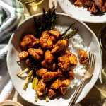 Honey Balsamic Chicken Bowls on a sunlit table.